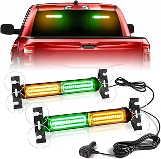 1002L Emergency Strobe Traffic Advisor Light Bar: 40 LED Dash Safety Warning Flashing Light, Front/Rear Windshield Visor for Construction Vehicle, Tow/Plow Truck (2x10.7inch, Amber Green)