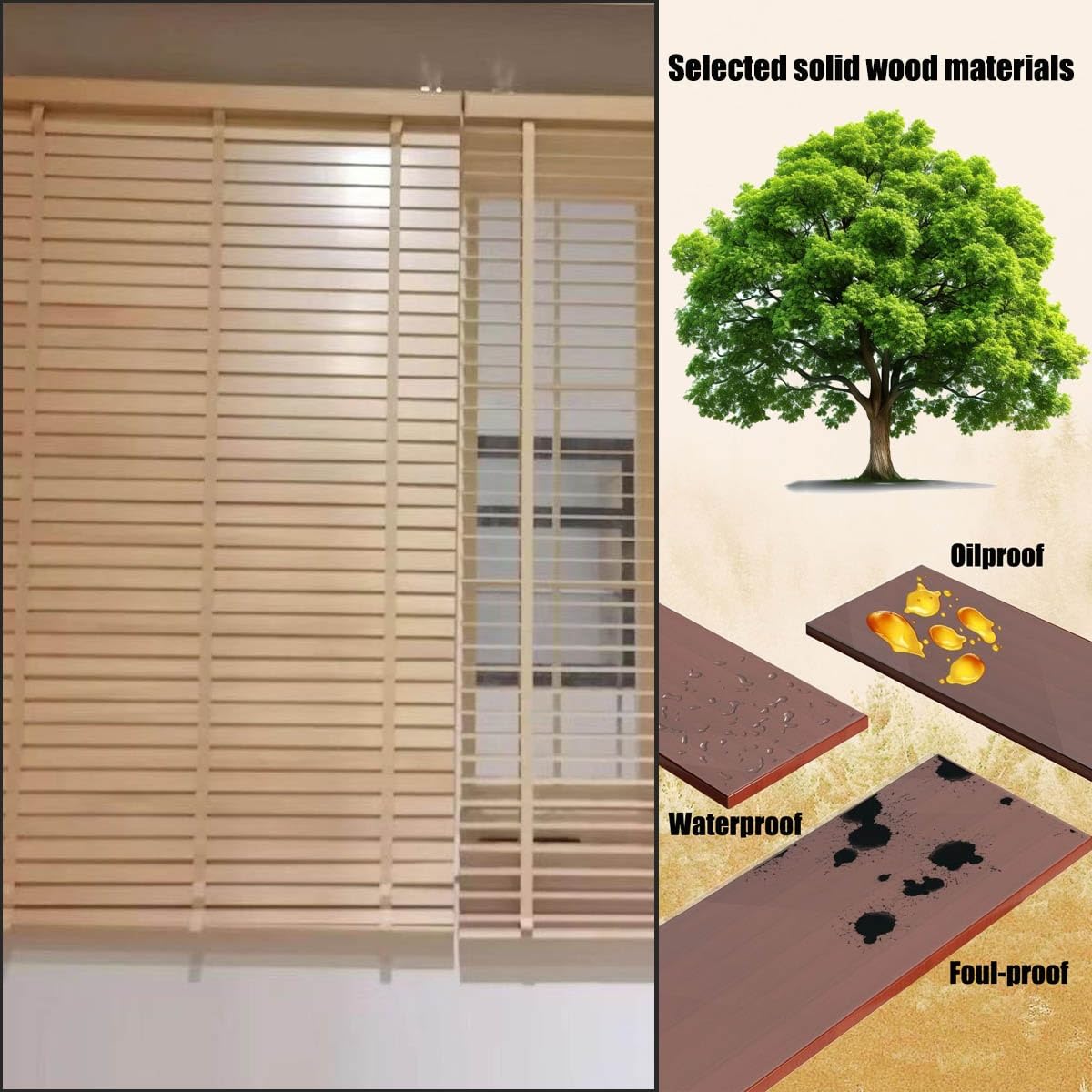 Tenda veneziana in legno per doghe da 5 cm, oscurante orizzontale, per camera da letto, patio, ufficio, cucina, larghezza 45-150 cm (45 x 213 cm)