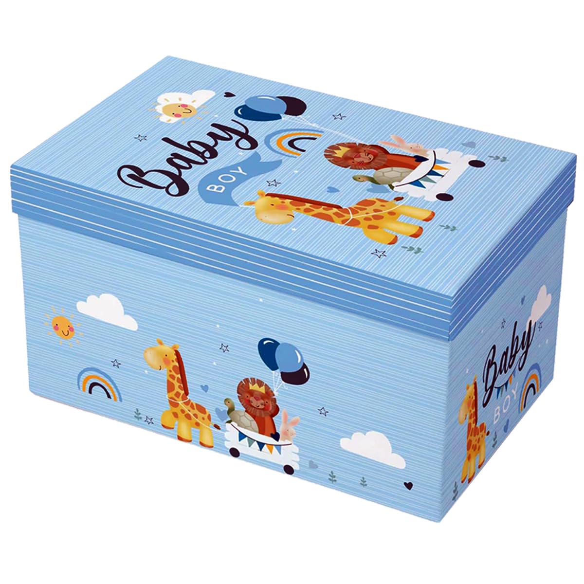 Offershop Flat Pack Baby Gift Box with Lid Ideal for Christmas Birthdays Keepsake Christening and Baby Shower - Baby Boy Gift Basket Large