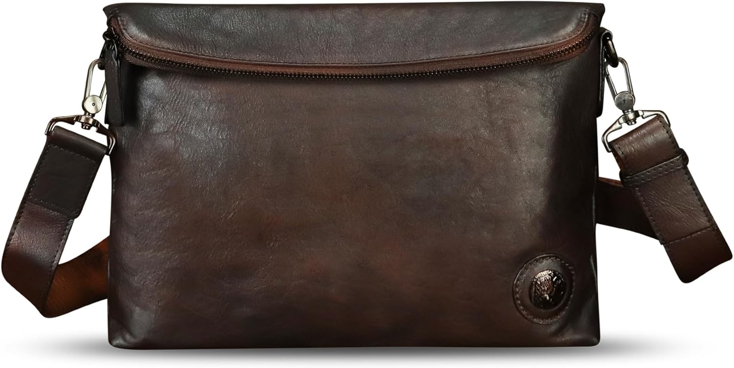 IVTG Genuine Leather Messenger Bag and Clutch Purse for Men and Women Leather Shoulder Bag Crossbody Satchel Purse with Strap