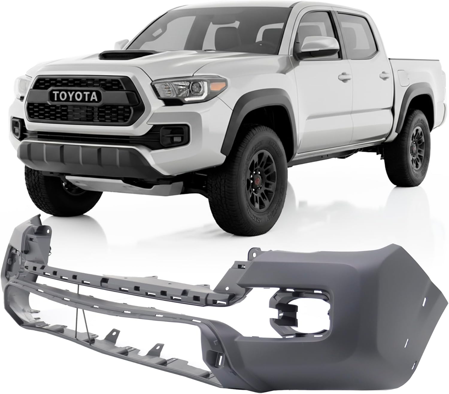 FitParts Compatible With Front Bumper Cover 2016 2017 2018 2019 2020 Toyota Tacoma SR SR5 TRD Sport Limited 16 17 18 19 20. New, Primed. With Fog Light Holes. TO1000414