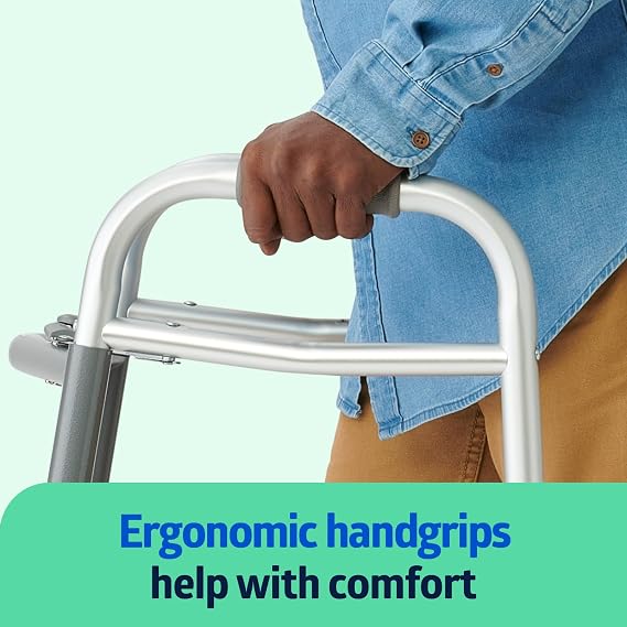 Medline Lightweight Two Button Folding Walker with 5 Wheels, Aluminum Frame Supports up to 300 lbs