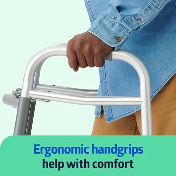 Medline Lightweight Two Button Folding Walker with 5 Wheels, Aluminum Frame Supports up to 300 lbs