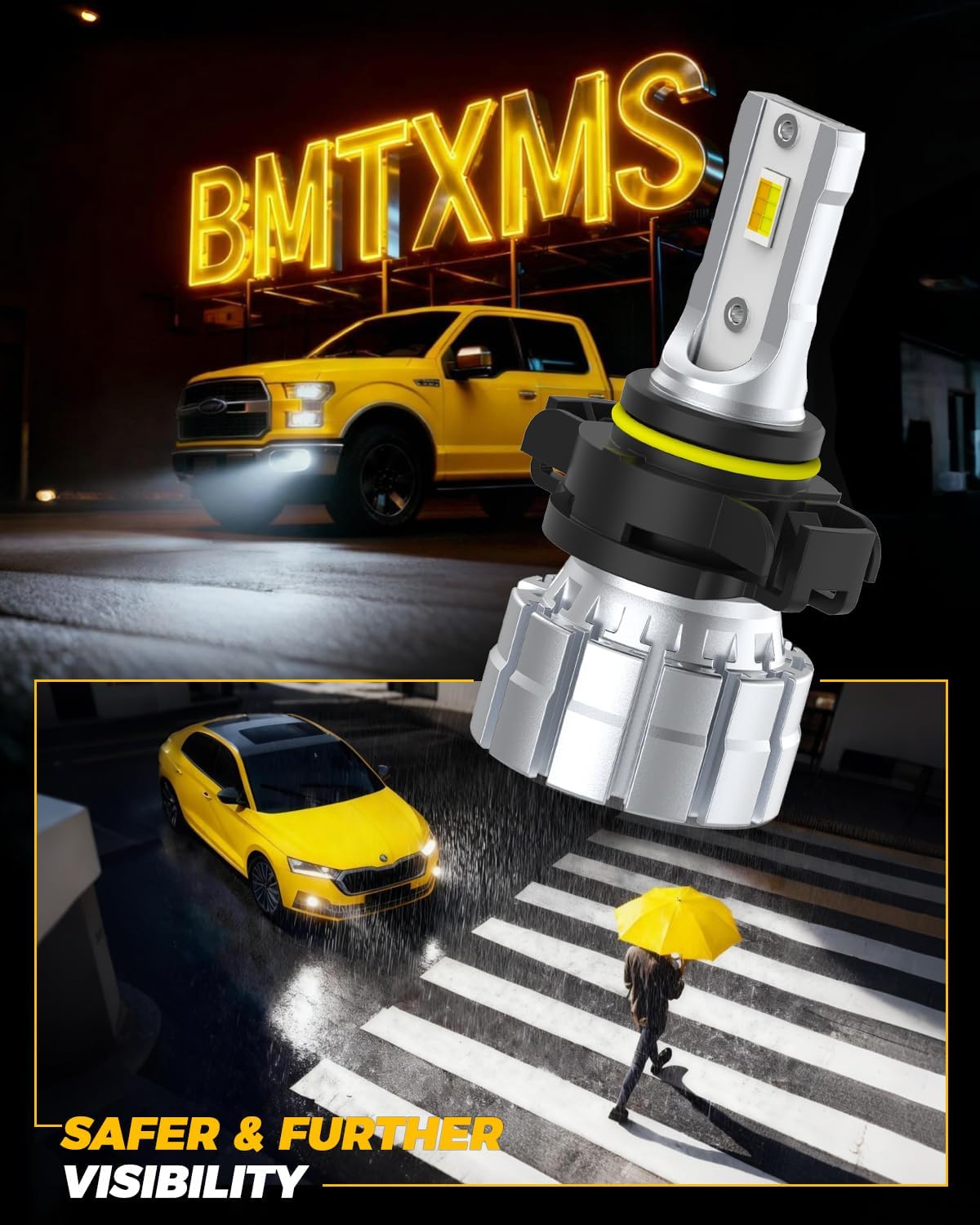 BMT xms 5202 H16EU Fog Light Bulbs, Switchback 6500K White/3000K Amber Yellow, Dual Color White Yellow Fog Lamps, Pack of 2