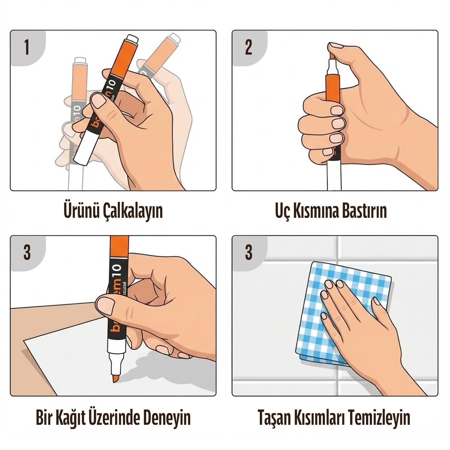 Badem10 4 Adet Beyaz Derz Kalemi Hızlı Kuruyan Yedek Uç Su Bazlı Kokusuz Derz Dolgu Fayans Yenileme Boyası