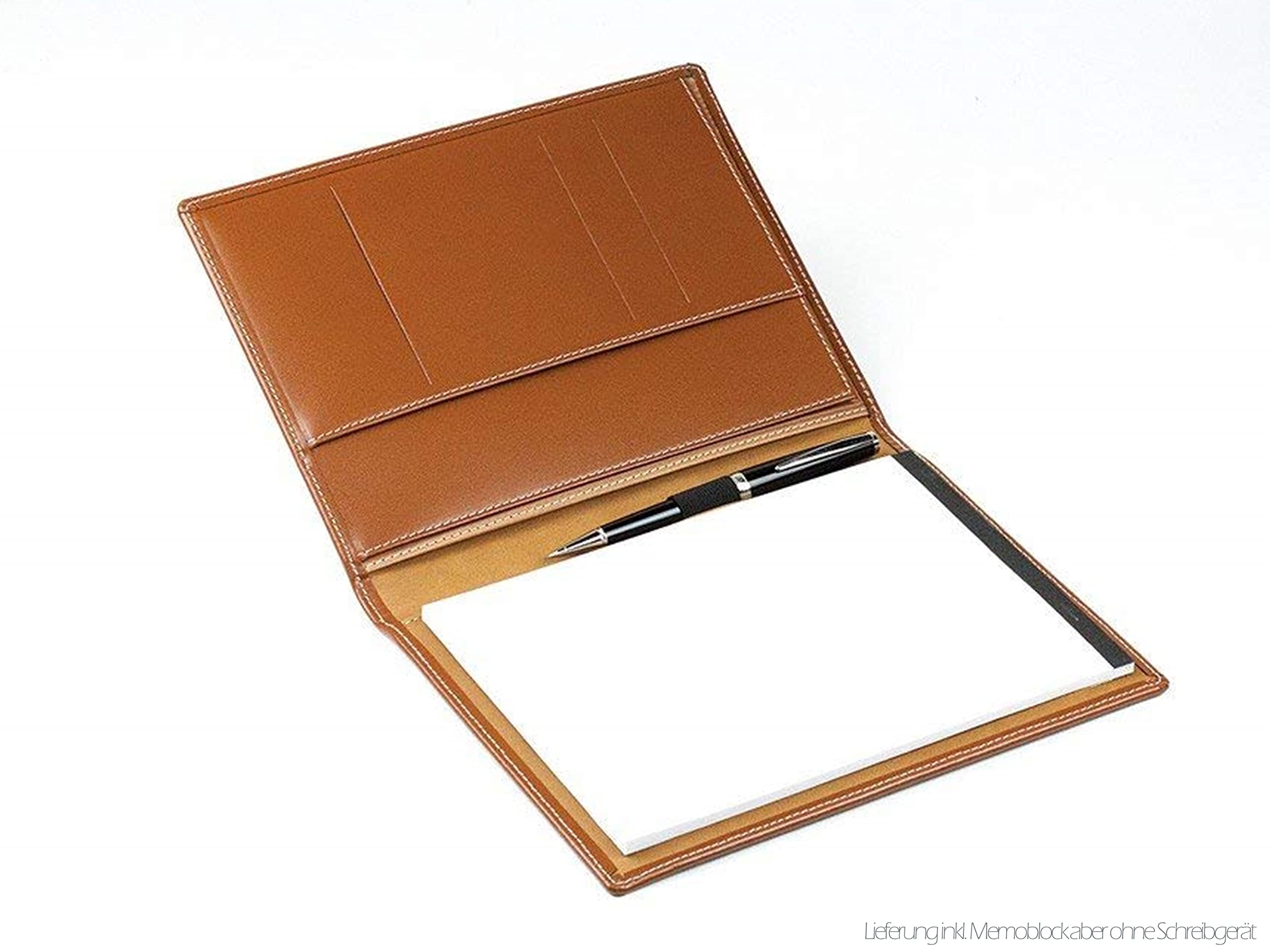 DELMON VARONE - Personalisierbare Schreibmappe DIN A5 aus Cambridge Top Grain Leder braun, Organizer Konferenzmappe mit Notizblock, Stiftschlaufe & Einsteckfächer, Elegante Echtleder Geschäftsmappe