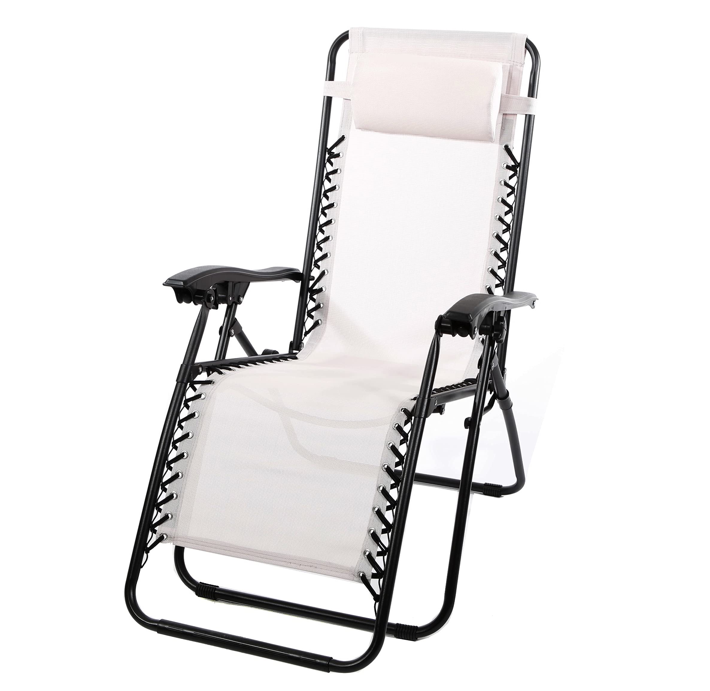 thesecrethome.es - Silla Tumbona con Reposabrazos Plegable - Hamaca Multiposiciones de Metal con Cojín Reposacabezas - Ideal para Playa, Jardín, Terraza (Blanco Roto)