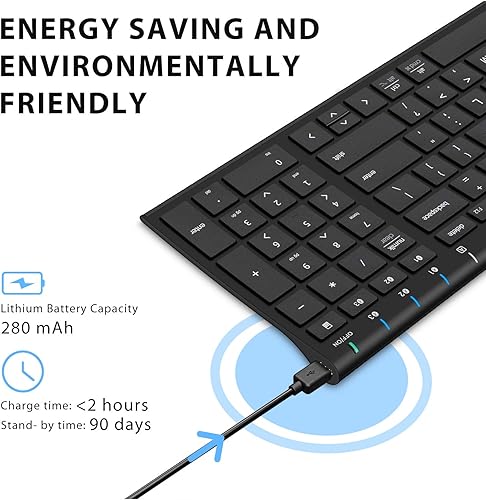 Vista 18 de iClever - Teclado Bluetooth recargable para varios dispositivos, bluetooth 5.1 con teclado numérico, diseño ergonómico, tamaño completo, conexión