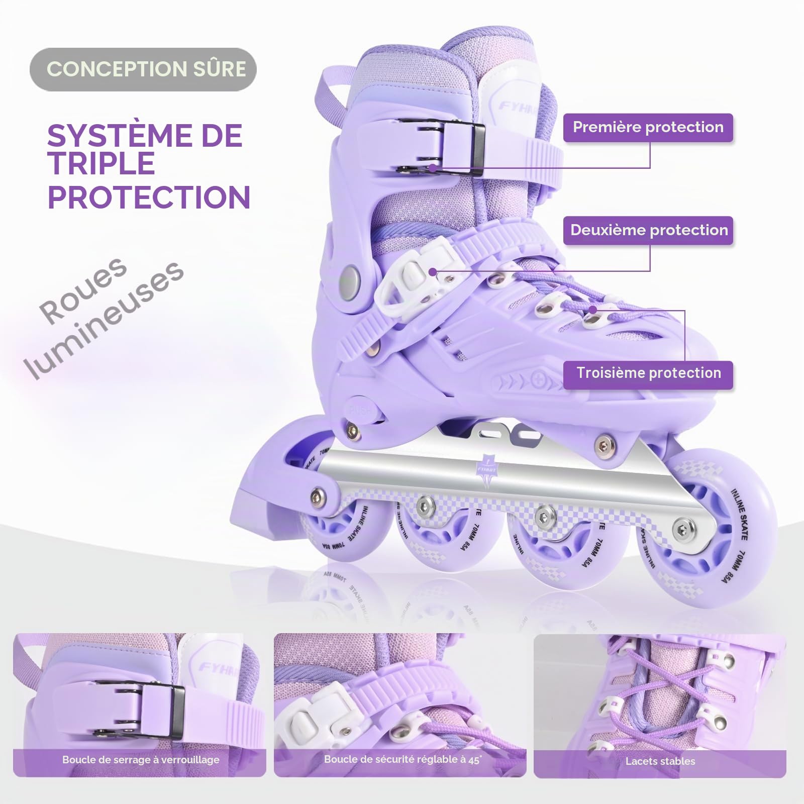 Patins à Roues en Ligne pour Enfants Débutants Réglables Filles Garçons Intérieur Extérieur