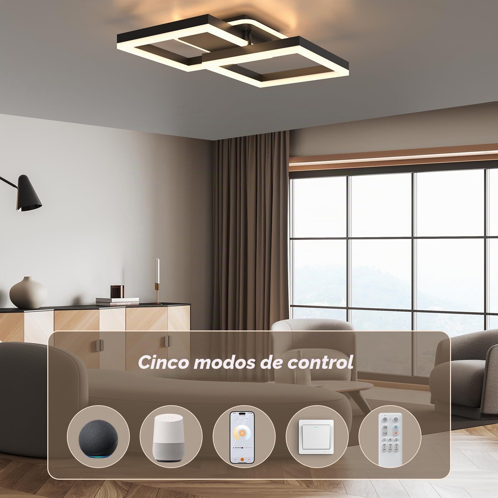 Lampara Techo 40W,Regulable Lamparas de Techo Salon Control App Mando a Distancia,Compatible con Alexa & Google Home,Con Modo de luz Nocturna y Función de Memoria,Para Dormitorio,Restaurante (Negro)