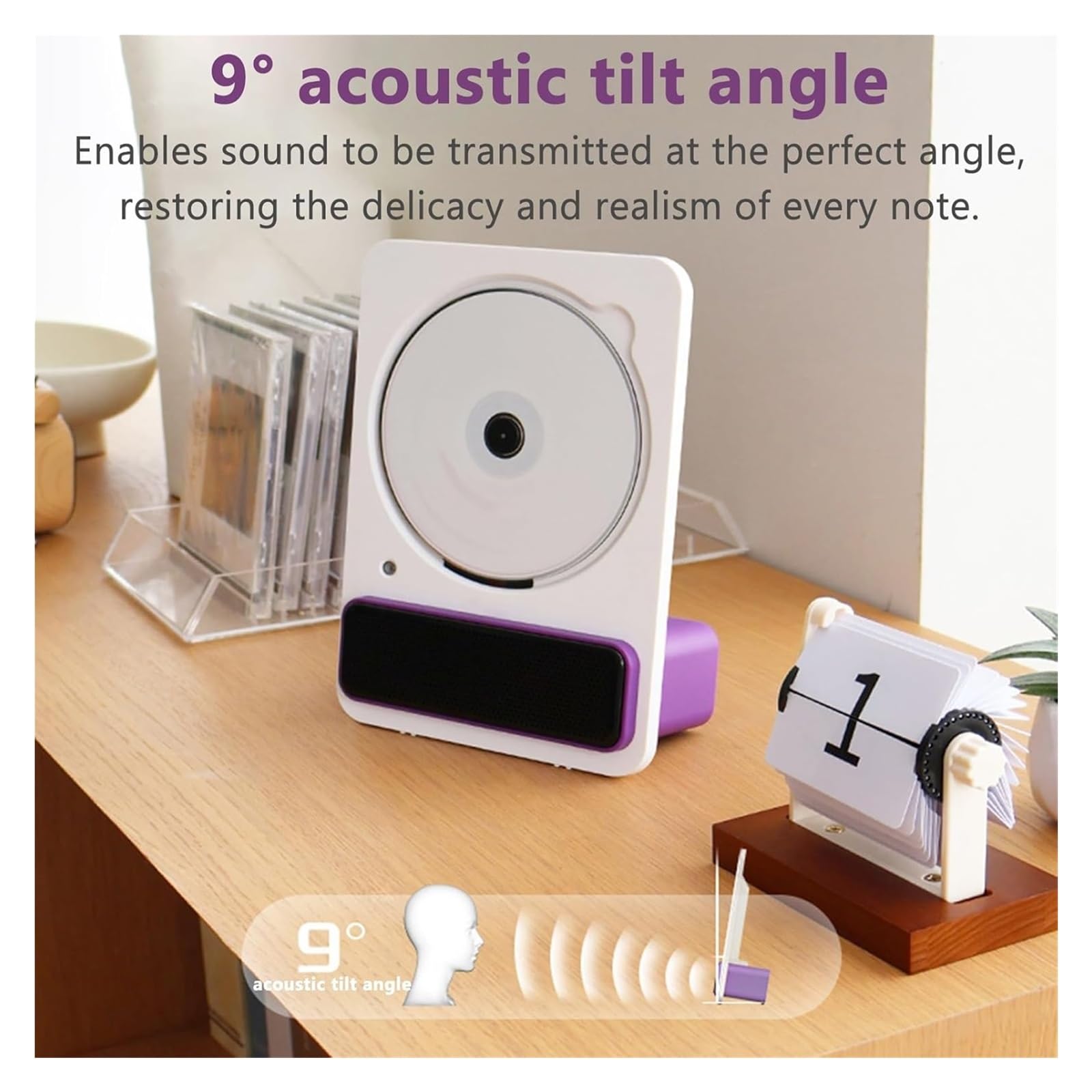 Reproductor de CD portátil con Bluetooth, sonido de alta fidelidad, diseño acústico con inclinación de 9°, reproduce CD/CD-R/CD-RW/MP3/WMA, for el hogar y la oficina.(Purple)