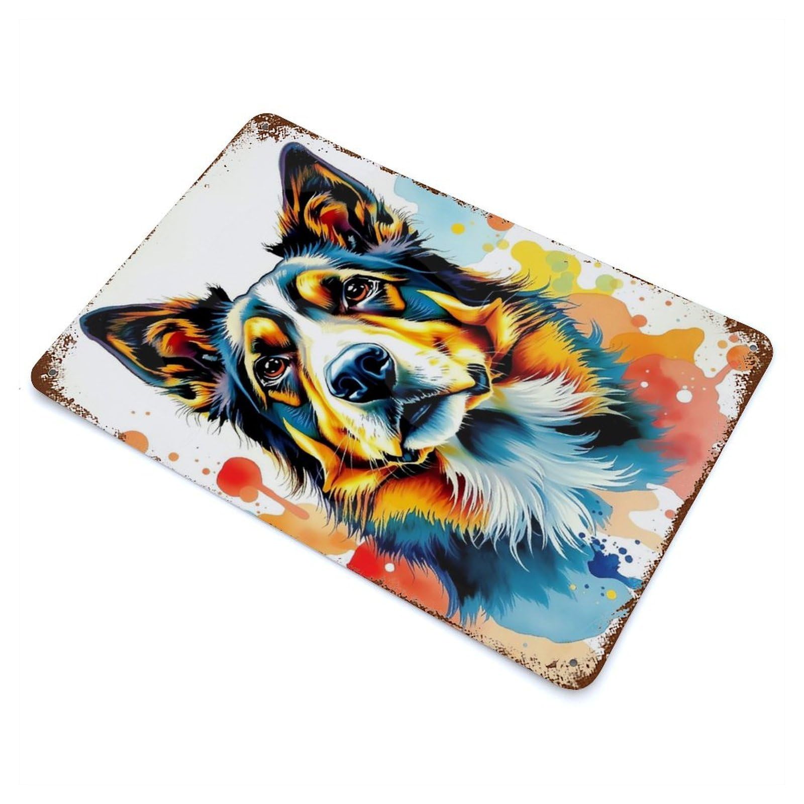 Colorful Dog Portrait Retro Metal Sign 11.8"x7.9", Shabby Chic Decor for Bistro, Counter And Cafe Decor
