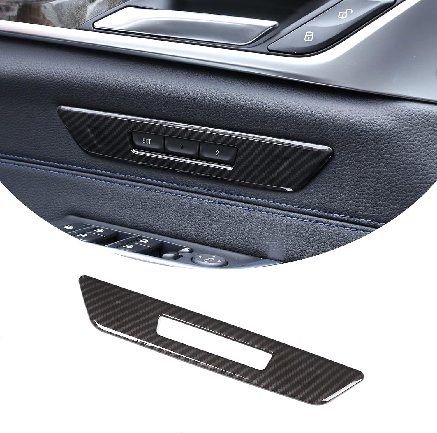 Car Side Door Seat Memory Button Trim Frame Compatible with BMW 5 Series G30 G38 525i 530i 540i 2018 2019 2020 2021 2022 ABS 1PCS,Car Interior Sticker Trim Accessories (ABS Carbon)