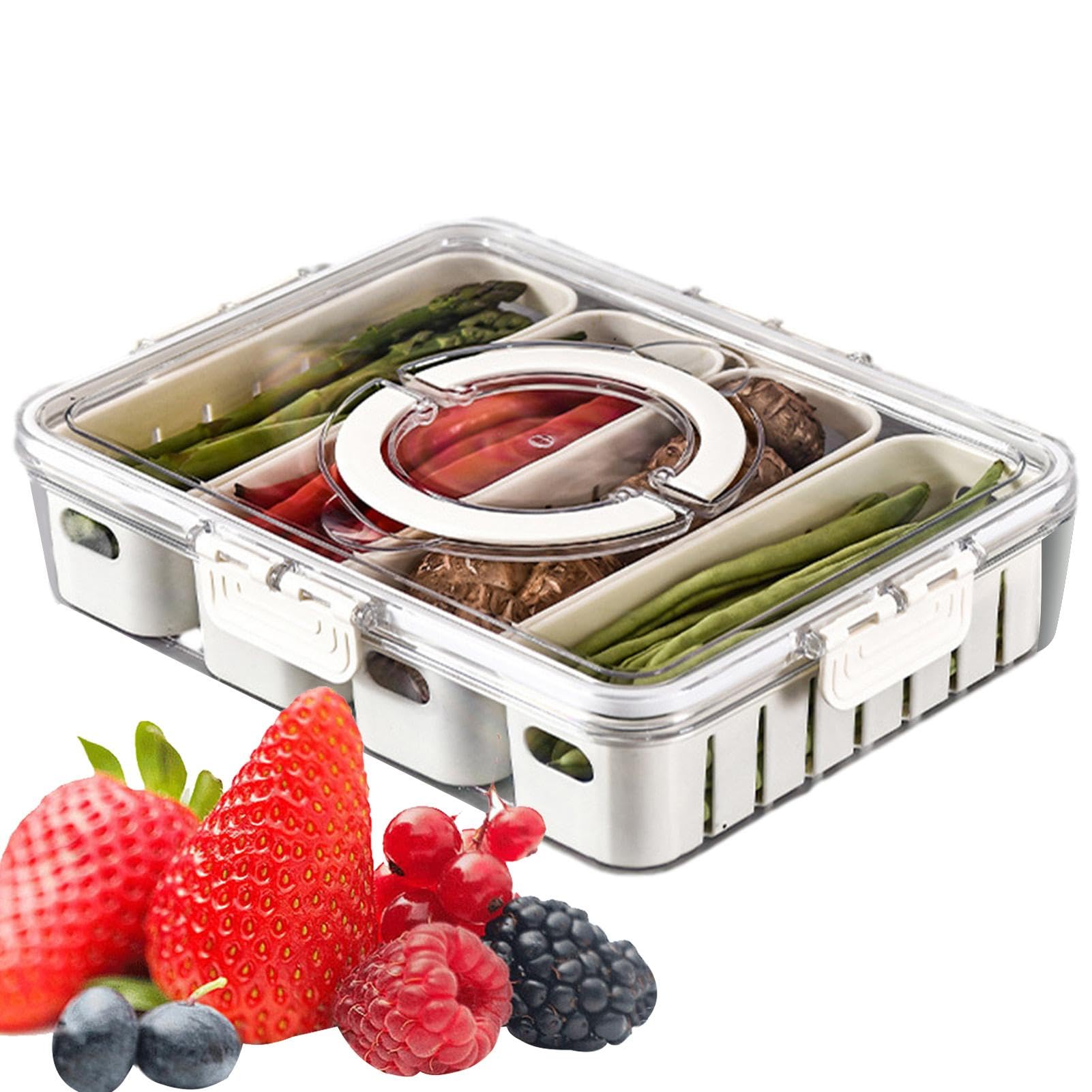 Vassoio Portatutto Diviso Con Coperchio E Manico: Contenitore Per Snack, Salumi, Frutta, Verdure E Noci, Ideale Per Picnic E Feste - 3