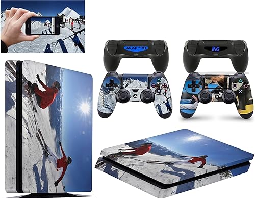 PS4 Slim - Adhesivo decorativo personalizado para consola con diseño de vinilo + juego de 2 fundas de controlador