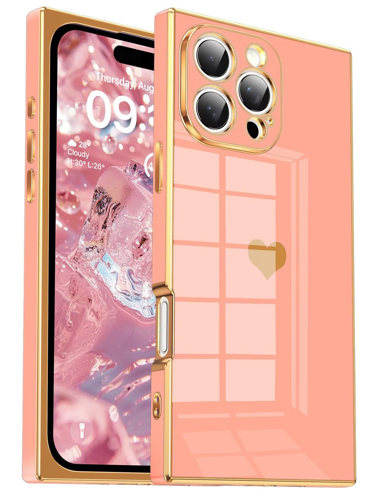 Tzomsze Compatible with iPhone 16 Pro Max Case,Camera Protection Cute Heart Pattern & Electroplate Reinforced Corners Shockproof Edge Bumper Case for Women Girls 6.9 Inch-Pink