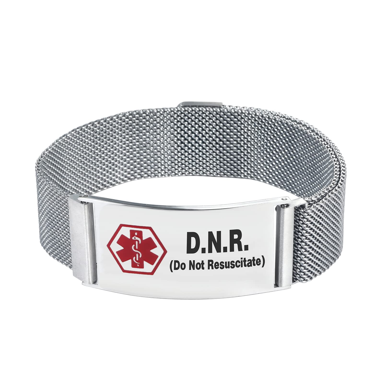 LSxABRed Medical Alert Bracelet for Men Women Emergency First Aid Adjustable Magnetic Clasp Stainless Steel ID Wristband Bracelets