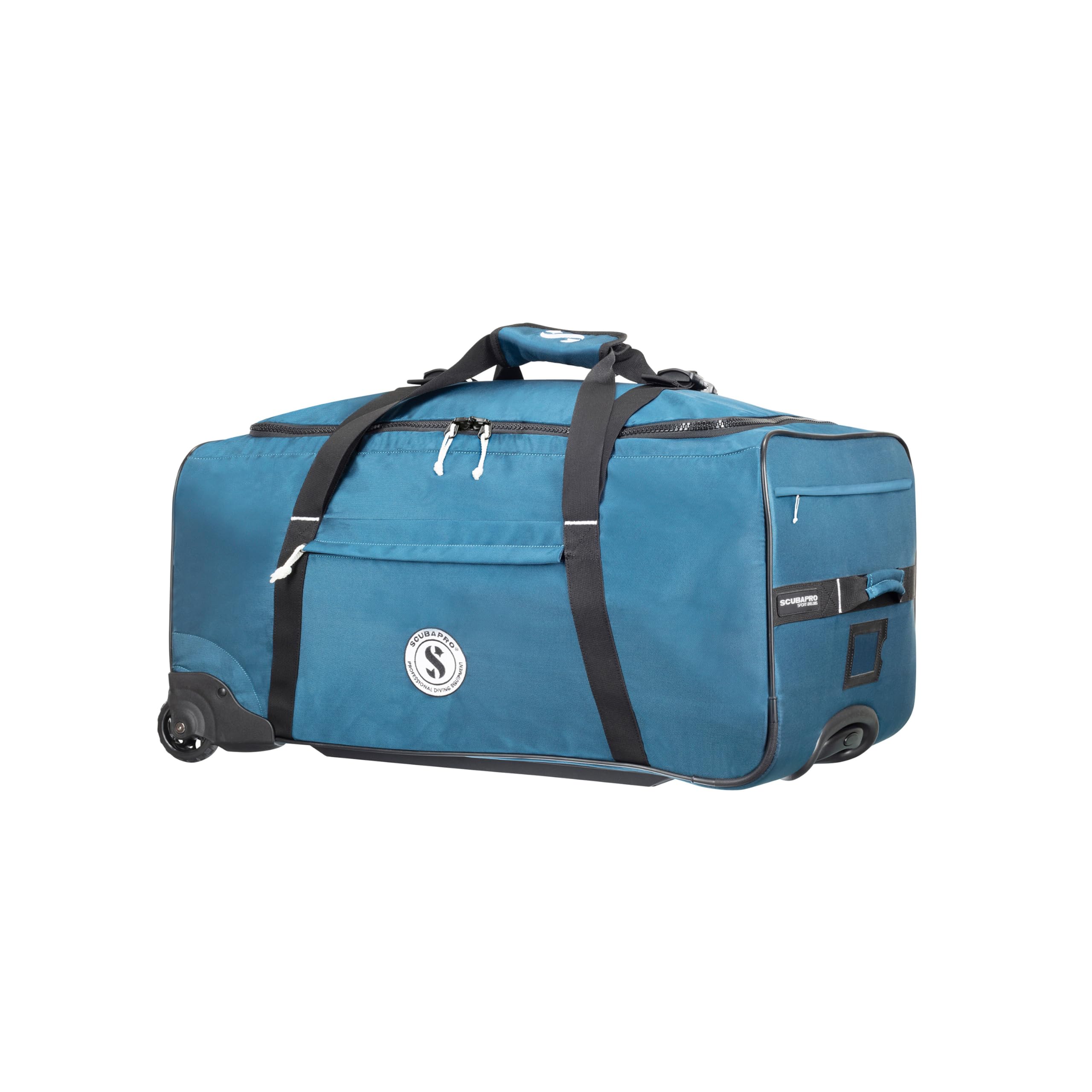 SCUBAPRO Sport 105 Wheeled Dive Bag with Telescopic Double-Bar Tow Handle, Carry Handles and Double Duffel Straps for Scuba Diving Gear, Denim Blue Color Fabric