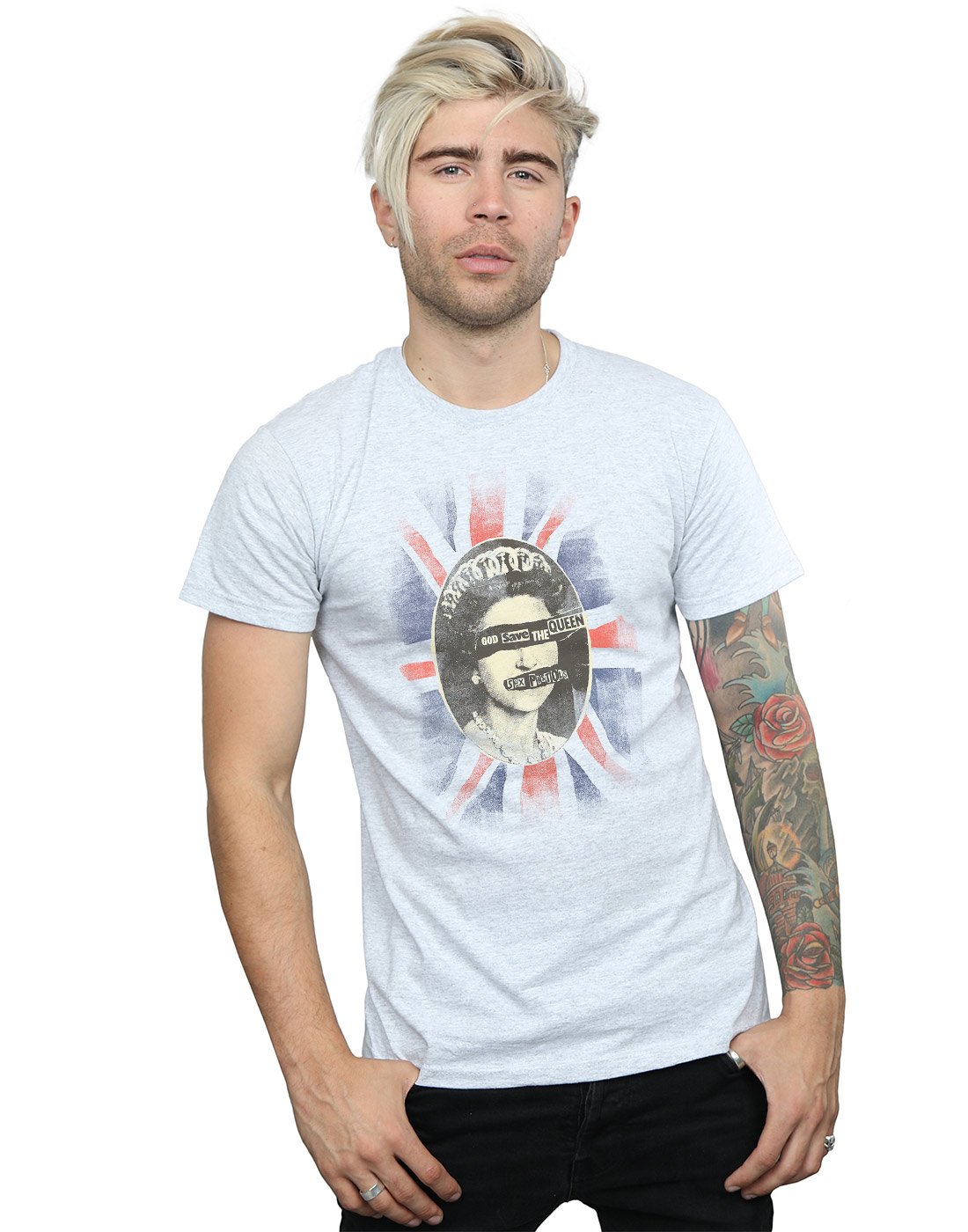 Absolute Cult Sex Pistols Men's God Save The Queen T-Shirt Sport Grey Medium