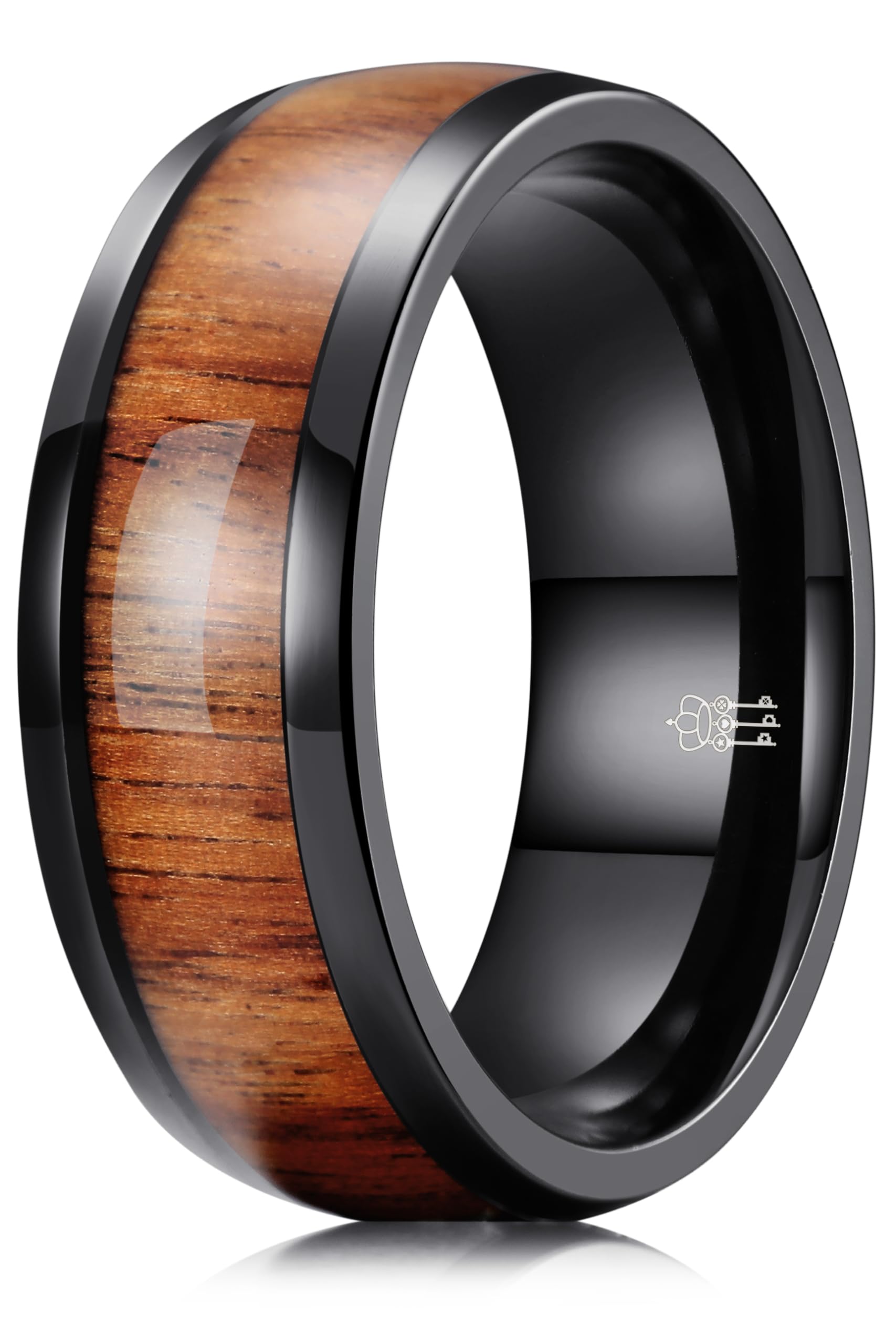 8mm Basic Black Titanium Wood Wedding Band Engagement Ring for men women Dome Polished Comfort Fit size 9.5