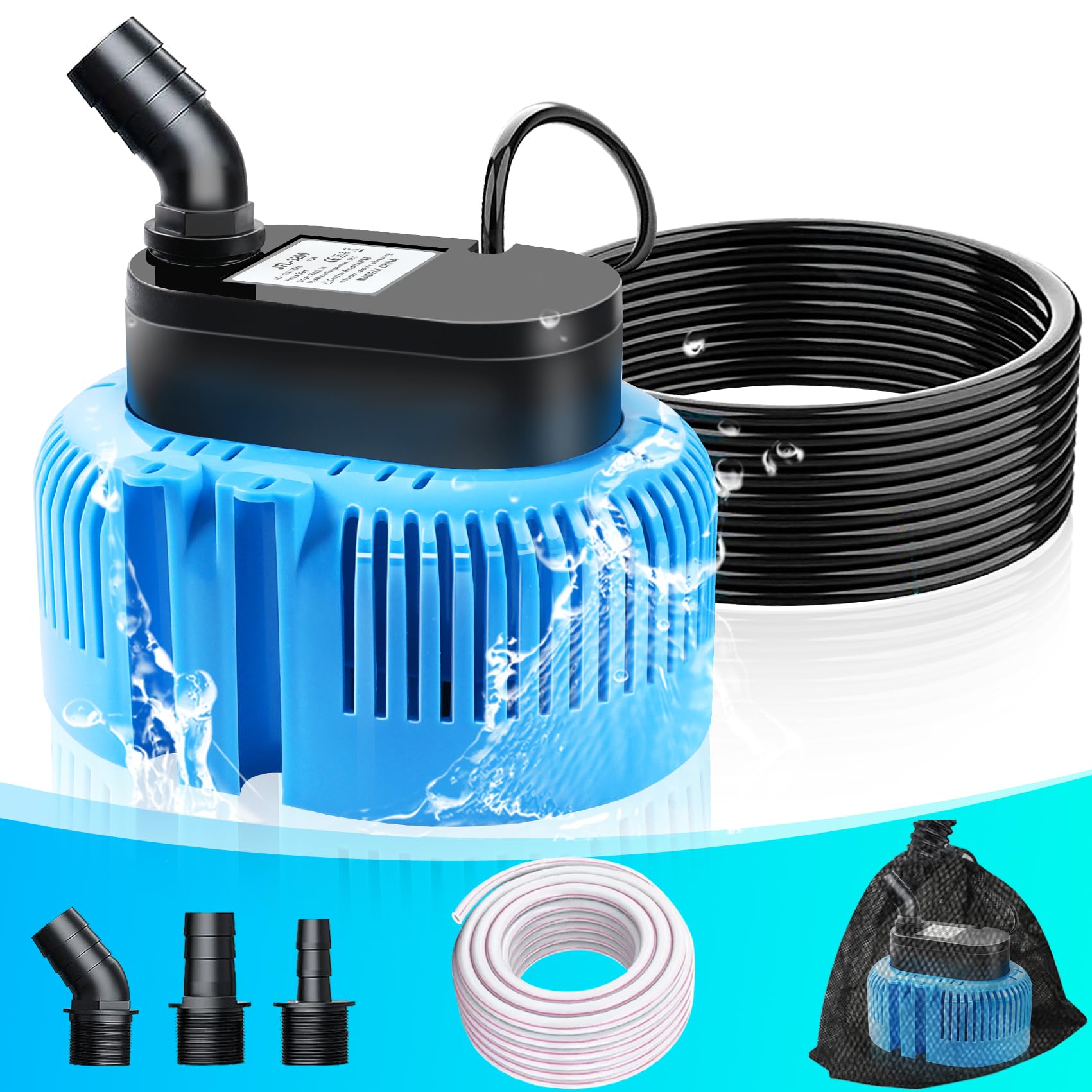 DeeprBetter Above Ground Pool Cover Pump, Submersible Water|Sump Pump for Draining, 850 GPH Blue