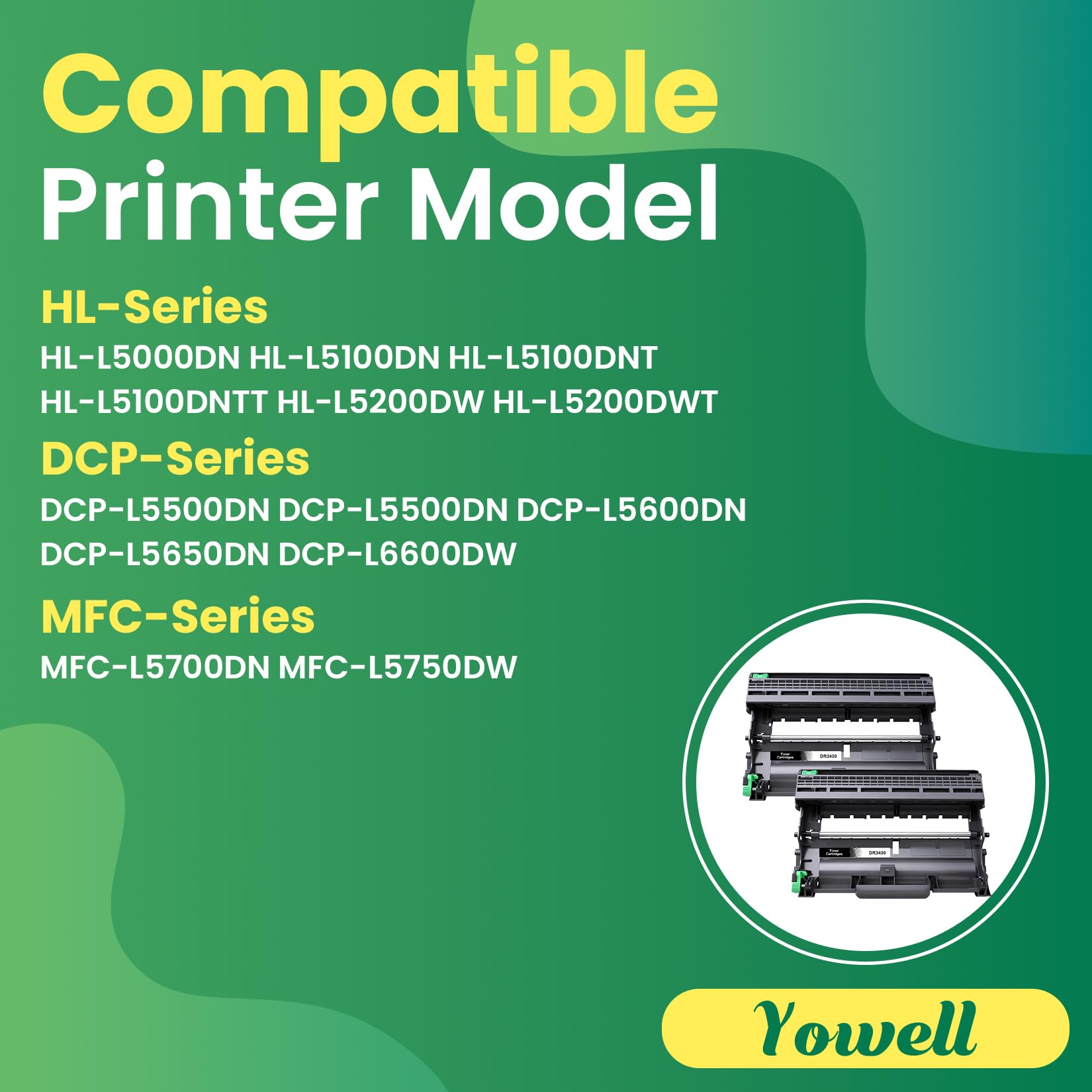 Yowell 2X DR3400 bęben kompatybilny z Brother DR-3400 DR3400 Drum Unit do TN-3480 TN3480 do Brother HL-L5100DN MFC-L5700DN DCP-L5500DN HL-L5000D MFC-L6800DW DCP-L6600DW HLHL-L5200 DW HL-L6250DN