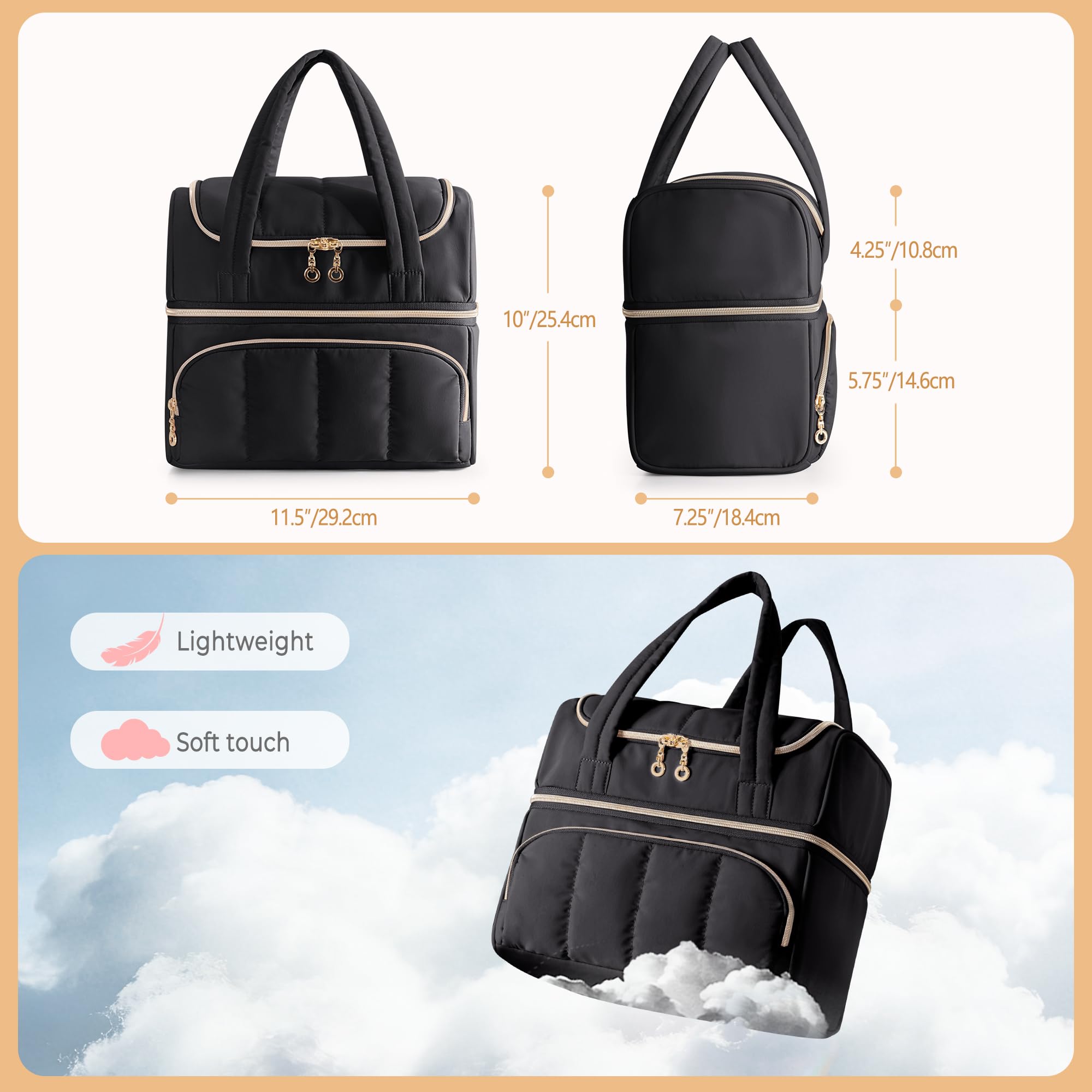 Damero Sac Médical, étui de Rangement pour Flacons de Médicaments Double Couche, Organisateur Verrouillable avec Séparateurs Amovibles pour Médicaments ou Suppléments Médicaux, Noir