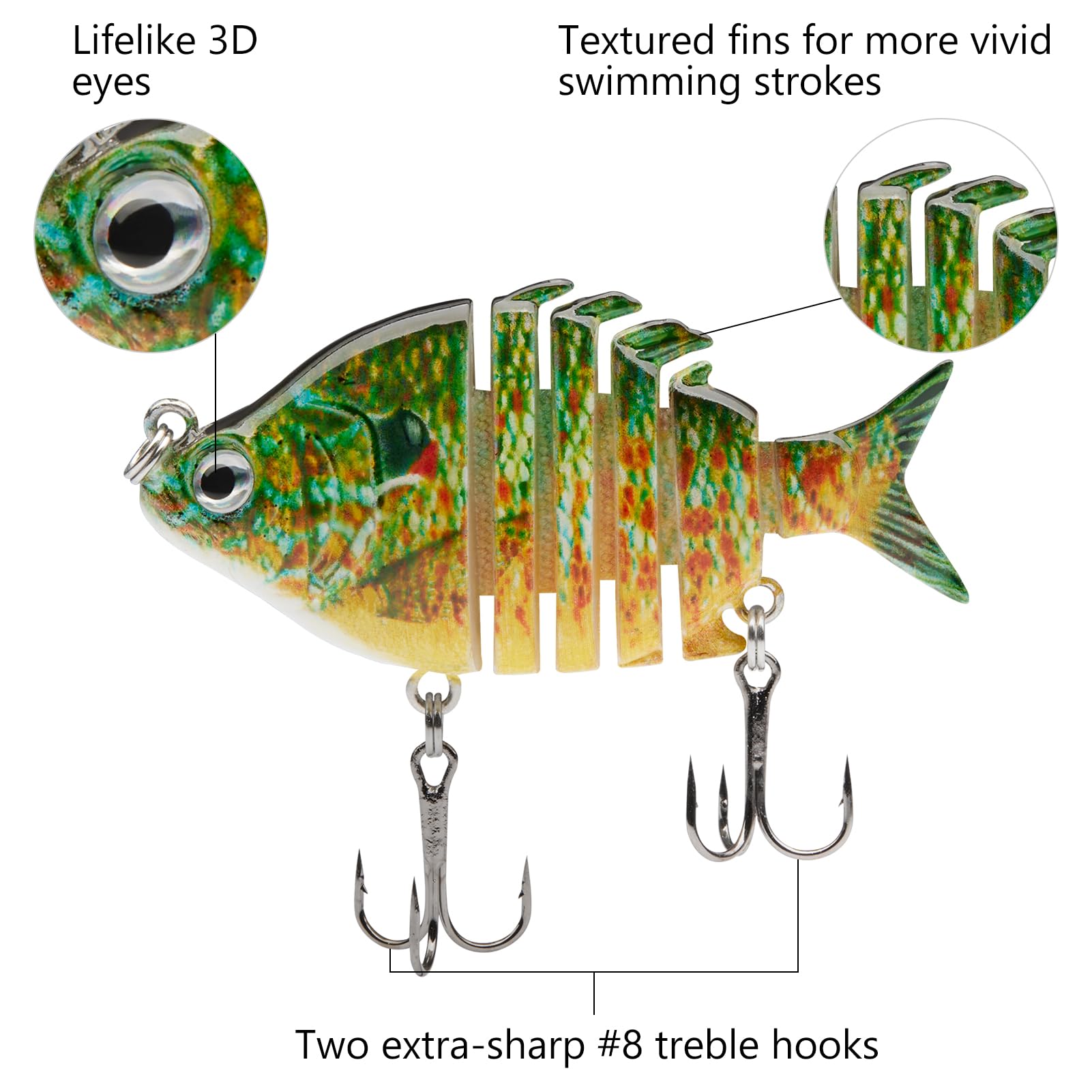 Bassdash SwimPanfish - Señuelo duro de 6,35 cm / 9,6 g para pesca de trucha y lubina, paquete de 4