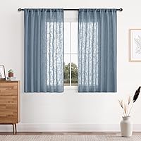 Vista 29 de DWCN Cortinas transparentes de lino sintético blanco, con bolsillo para barra, cortinas de gasa semi texturizada, para dormitorio, sala de estar