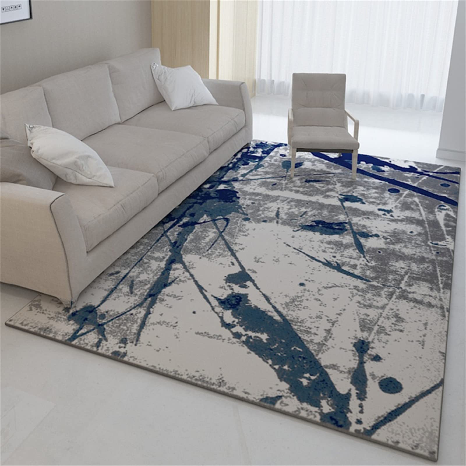 Tapis sa bleu abstrait style minimaliste pour un intérieur contemporain raffiné