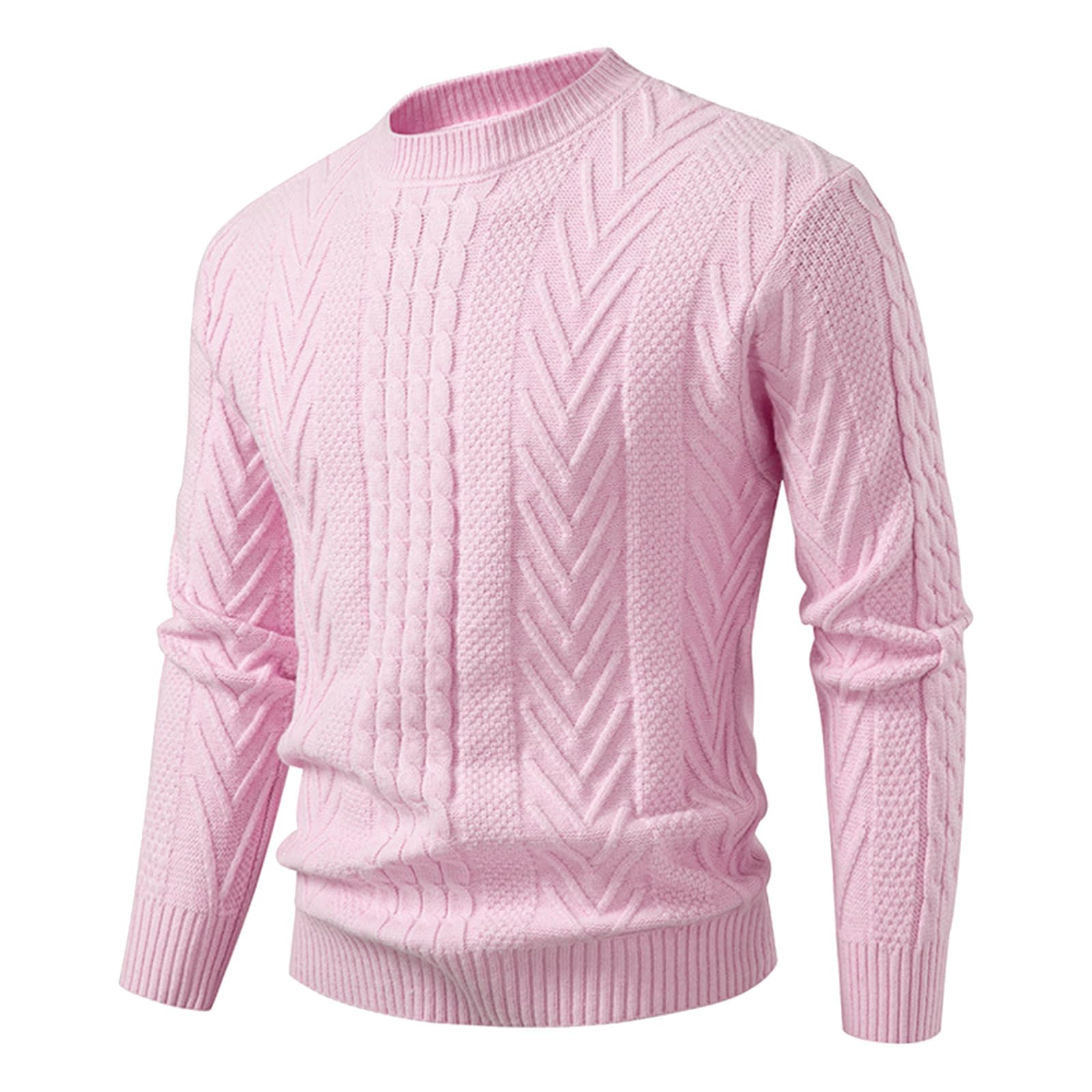 Generisch Herren Pullover Langarm Rundhals Kragen Einfarbig Regular Fit Pullover Sweater Freizeit Strickpullover Winterpullover