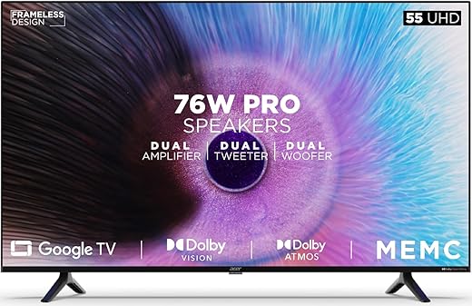 Acer 139 cm (55 inches) H PRO Series 4K Ultra HD Smart LED Google TV AR55GR2851UDPRO (Black)