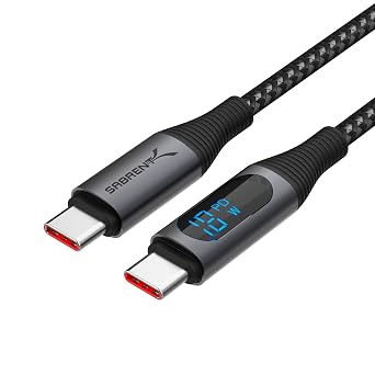 SABRENT USB C to USB C Charging Cable with Smart Display, 1M/3.3FT Long, E-Marker Chip, 100W Charging and 480Mbps Data Transfer Speeds, for Laptops, Smartphones, Tablets CB-C2C1