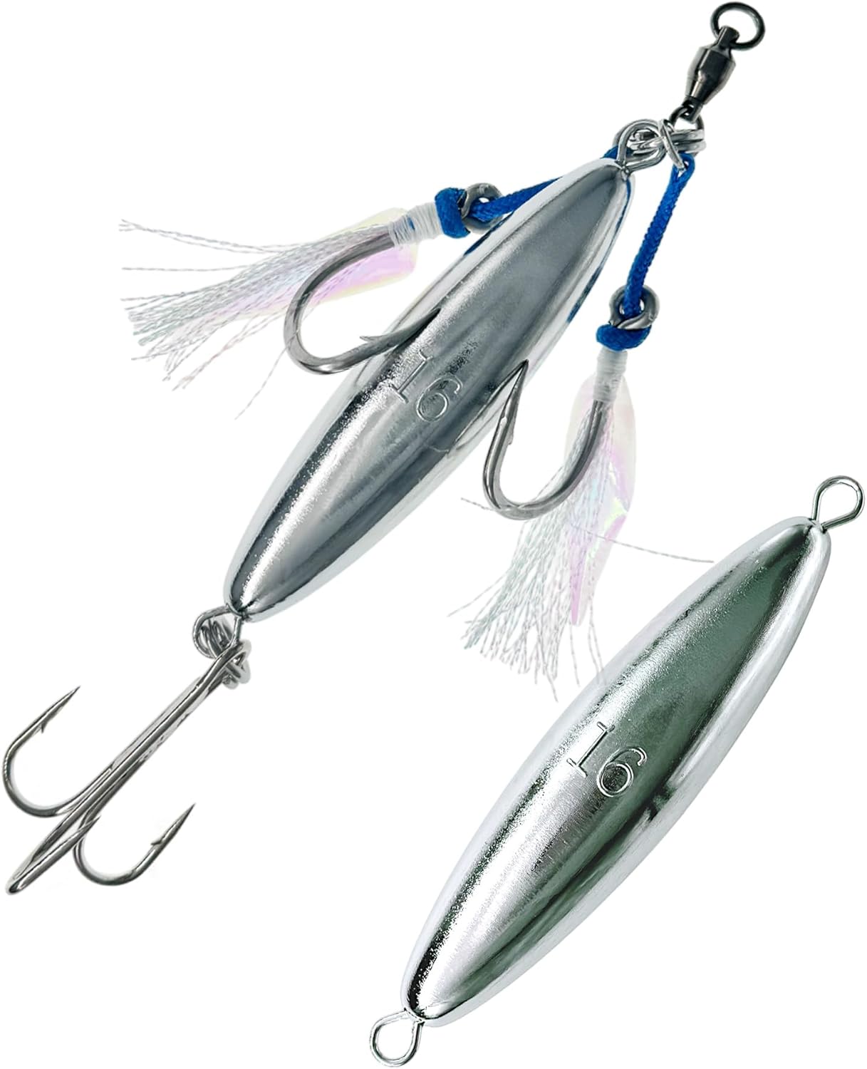 5" Eddie Bomb Vertical Flat Fall Jigs 16oz, 2 Pcs Chrome, for Bluefin Tuna Jigging, Rigged & Unrigged, Ideal for Heavy BFT Saltwater Fishing