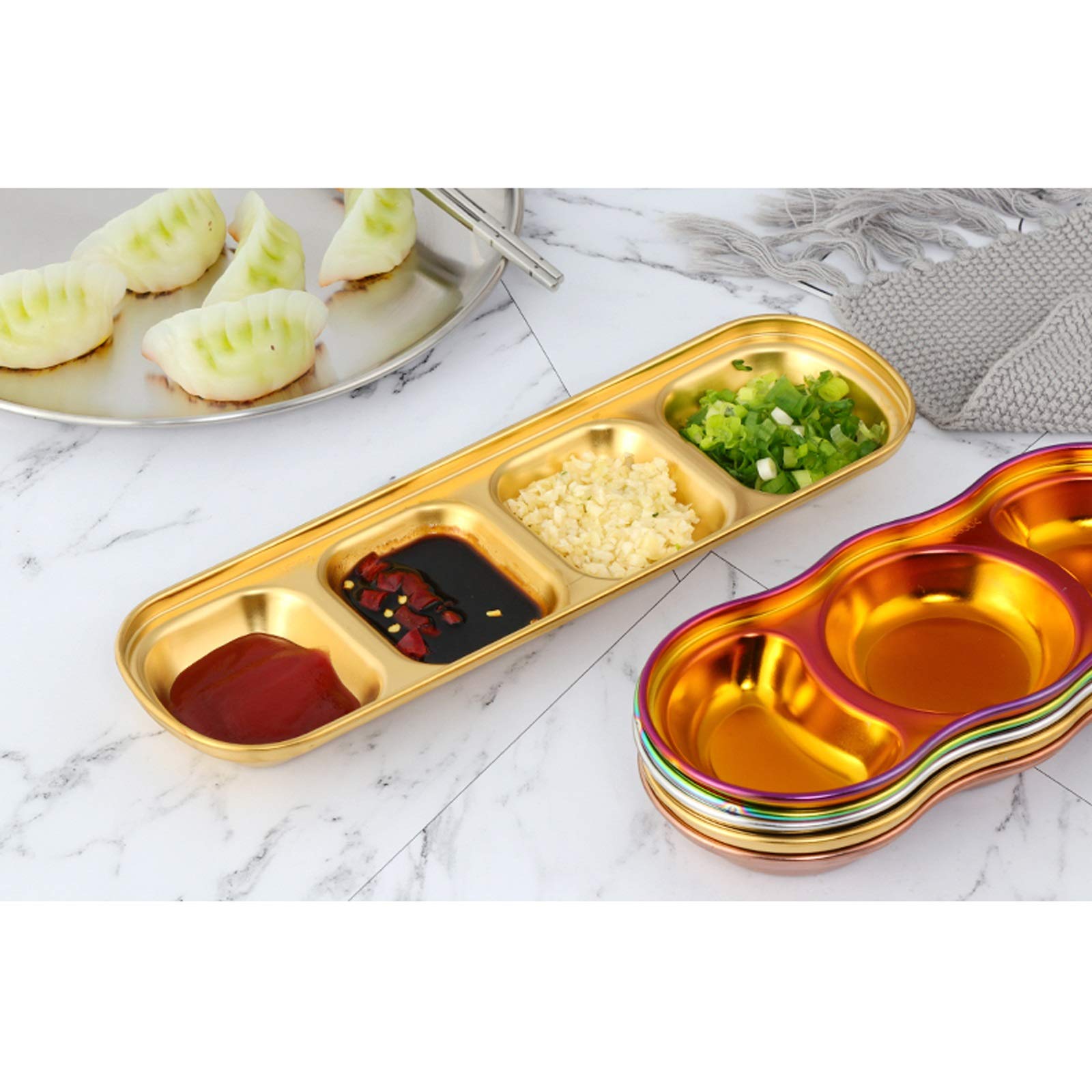 Ciotoline da Snack 5pcs famiglia 304 piastra di condimento in acciaio inox piatto durevole piastre antipasto piatto piatto for antipasto, condimento, aceto, insalata, salsa di soia Piatti Snack Cerami