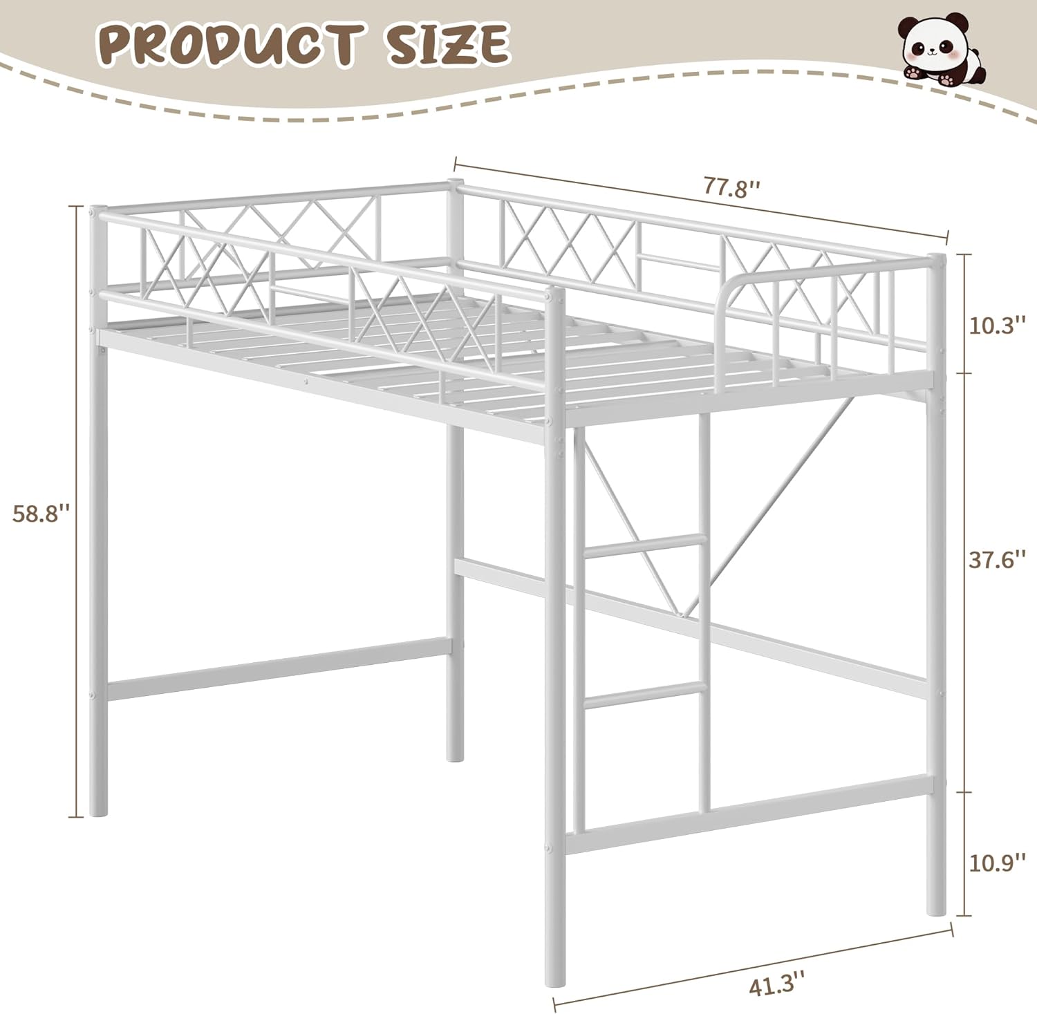 Garvee Loft Bed Twin Size for Teens & Adults, Metal Loft Frame with Safety Guardrail & Flat Ladder Rung, Heavy Duty Steel Slats, Space Saving Design, No Box Spring, White