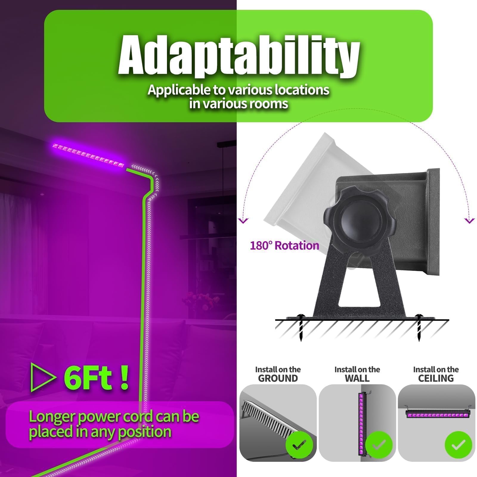 THECHAM 42W LED Black Light Bar, IP66 Waterproof Blacklight Bar with 6ft Cord+Plug+Switch, Black Lights for Glow Party, Fluorescent Poster, Body Paint, Birthday, Halloween, Bedroom, Classroom