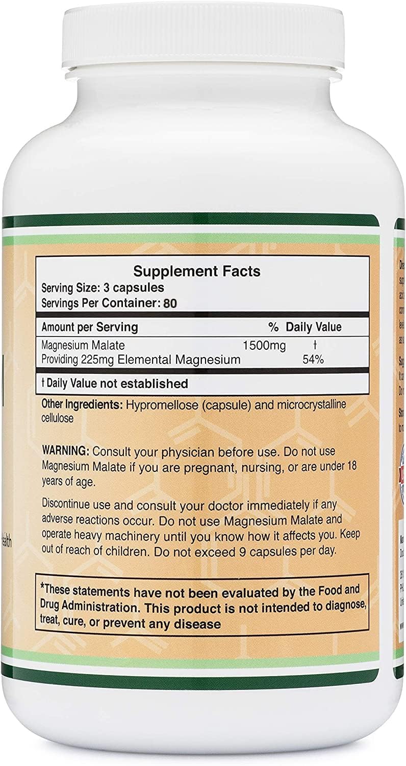 Double Wood Magnesium Malat Kapseln | 240 Hochdosiertes Magnesium Malate – 1500mg Magnesiummalat pro Portion | Gentechnik- und Glutenfrei | Hergestellt in Großbritannien