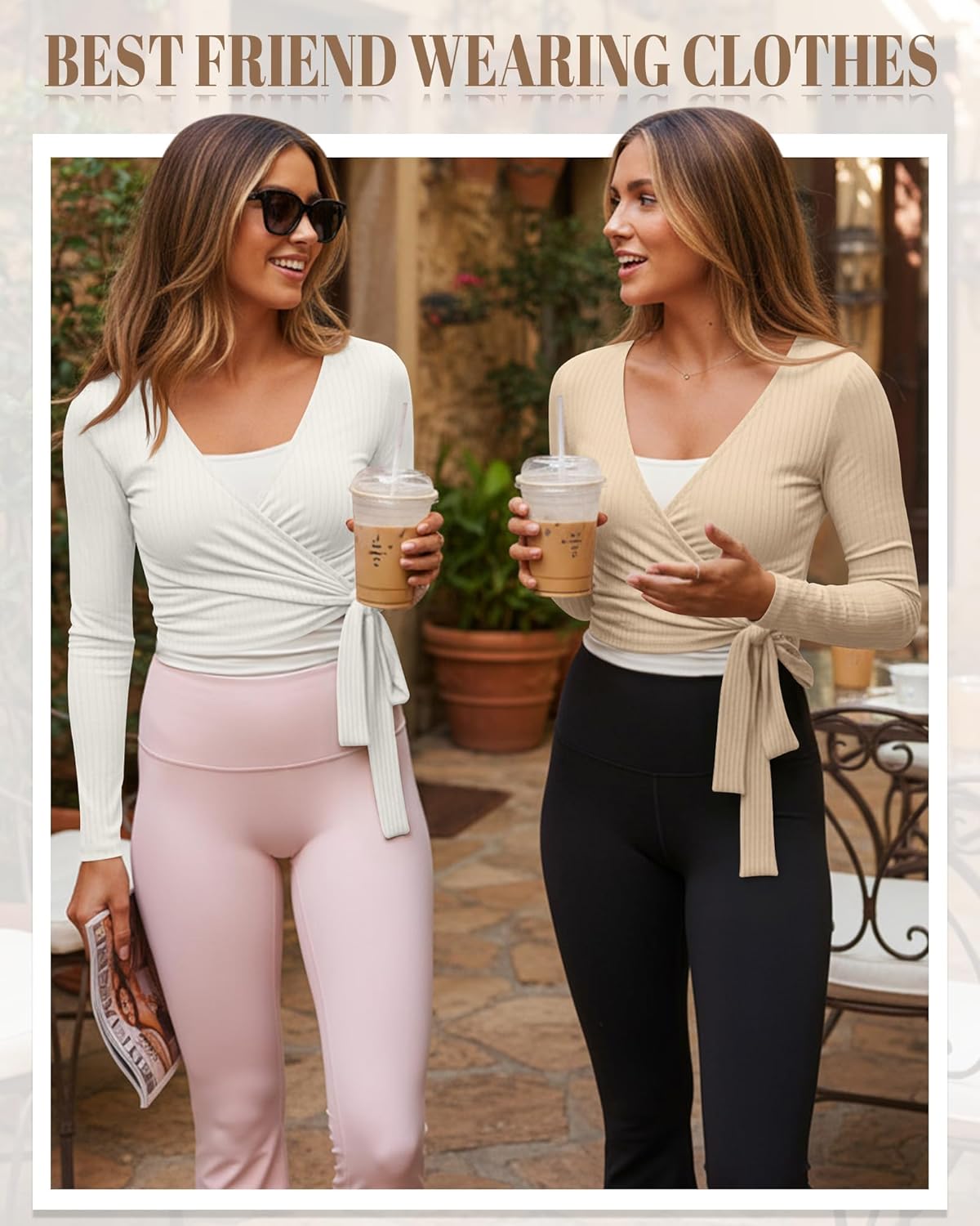 3 Pack Women's Cross Wrap Tie Top Long Sleeve Cotton Slim Fitted Ribbed Yoga Shirt Pilates Ballet Workout Blouse - Image 6