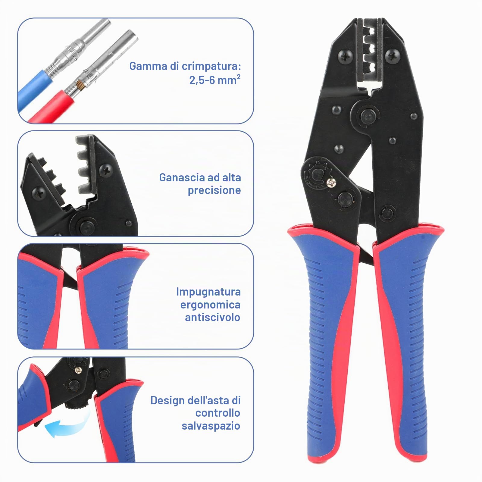 Set di Pinze a Crimpatura Solare per Pannelli Solare da 2,5/4/6 mm² - 1 Pinza Crimpatrice - 10 Paia di Connettori Maschio/Femmina - 2 Chiavi Inglesi per Connettori Solari