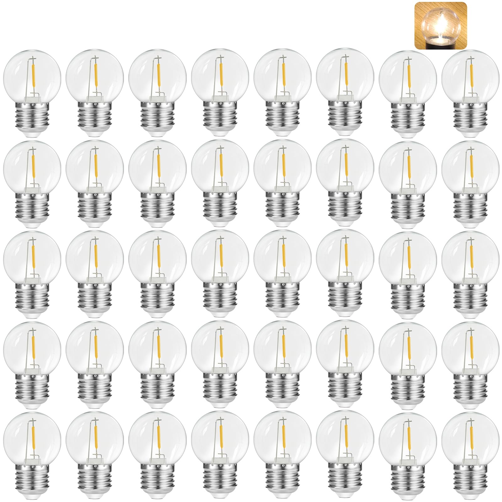40 piezas LED E27 1W, blanco cálido 2700K,E27 tornillo base 1W bombilla globo lámpara para decoración de fiesta de vacaciones, bombilla para luces de hadas, AC 220V