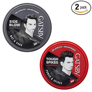 Gatsby Hair Styling Wax - Mat & Hard 75gm With Hair Styling Wax - Power & Spikes 75gm | For Side Blow & Tough Spikes Style | Non Sticky, Re-Stylable & Easy to Wash Off | Made in Indonesia | Pack of 2