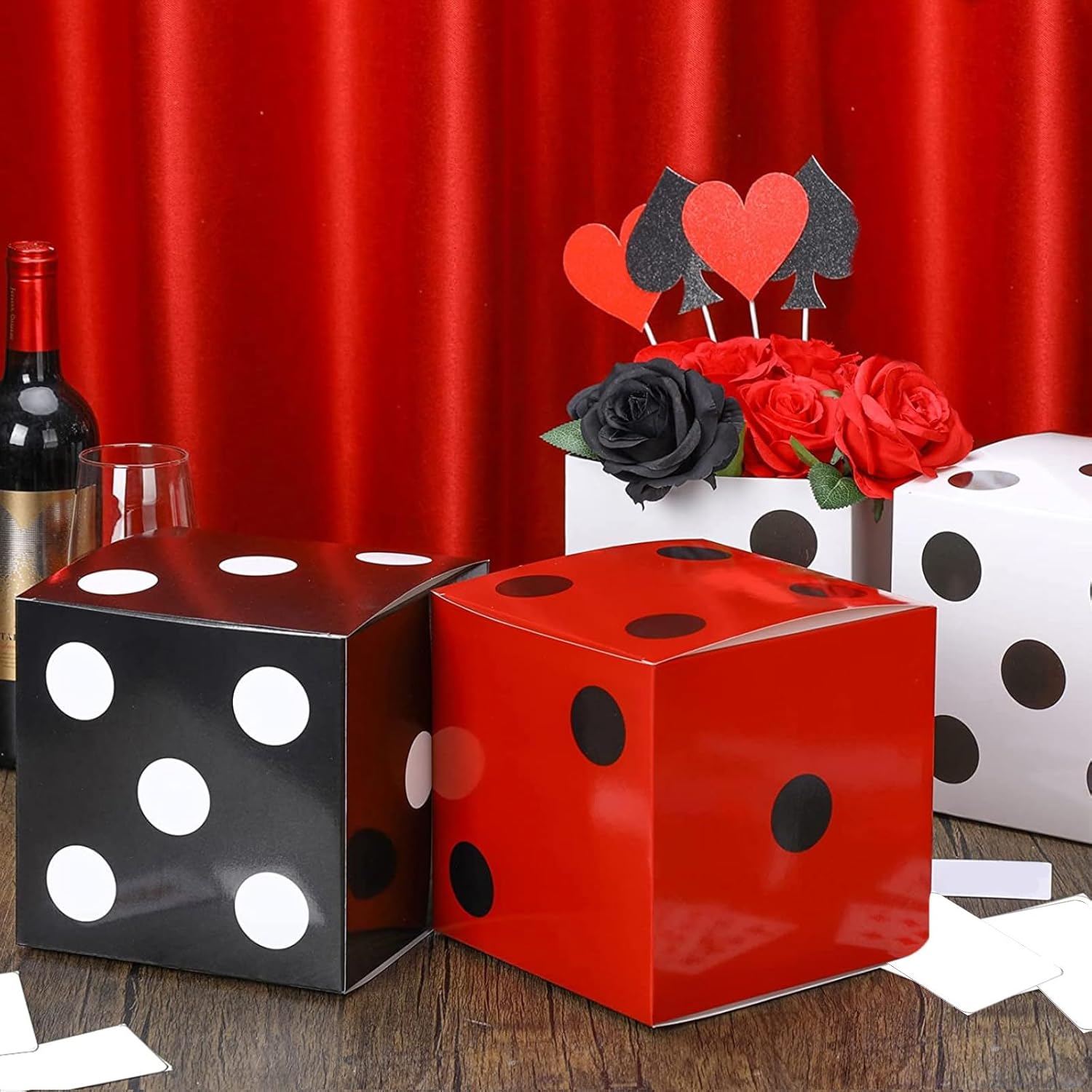 Sinmoe 6 Pcs Multicolor Dice Favor Boxes Bulk 7 x 7 x 7 Inch Casino Cardboard Box 3D Dice Table Centerpieces for Casino Theme Birthday Party Decoration Las Vegas Game Night Party Supply