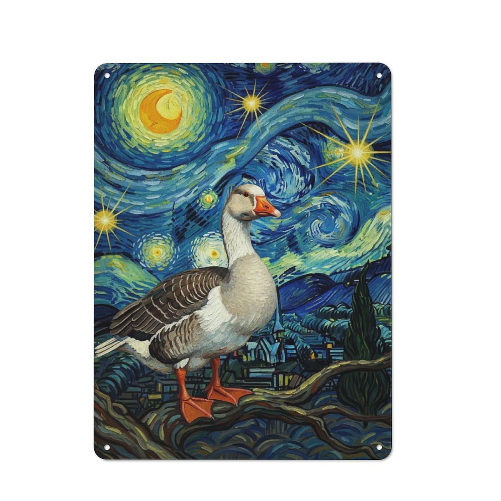 Junmoney Goose In Starry Night Style Industrial-Style Tin Sign 40X30cm For Garage Or Workshop, For Garage, Workshop And Man Cave Decoration