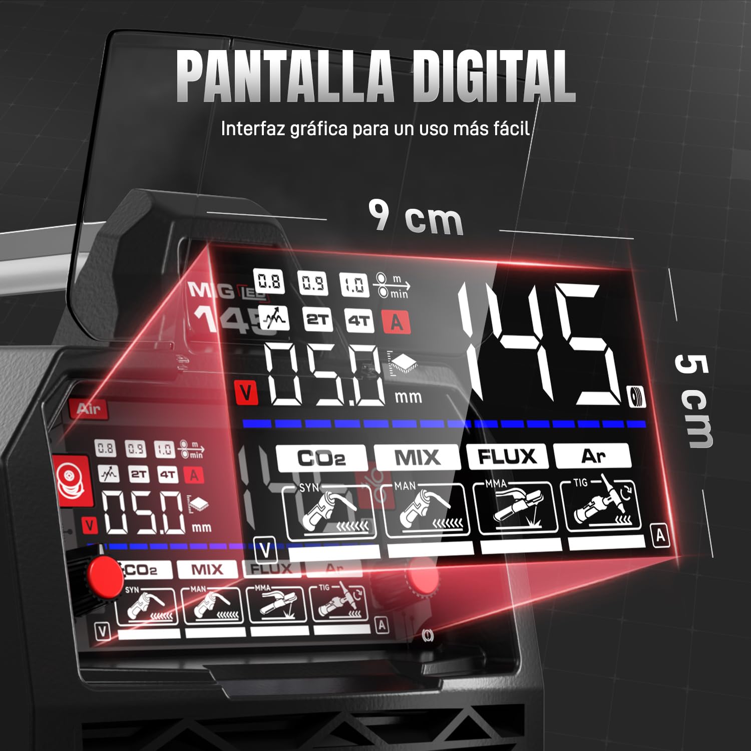 ANDELI 145A 4-in-1 Saldatrice - Gas MIG & Filo Anima Flux, 230V IGBT,2T/4T, ANDELI Maschera Saldatura Autoscurante Digitale, 18,3x8,1cm + True Color