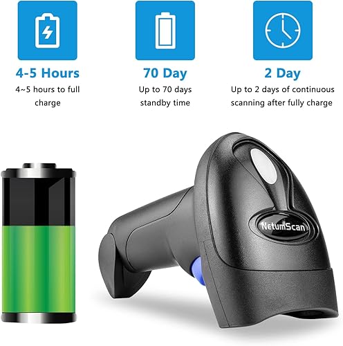 Miniatura 3 de NetumScan Escáner de código de barras Bluetooth 1D, 3 en 1, escáner inalámbrico automático de código de barras USB CCD lector de código de barras