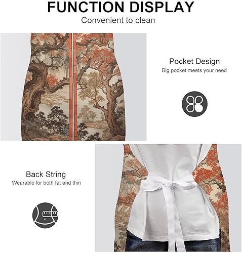 Miniatura 6 de MUSM Apron for Adults - 27.6 X 31.5 Inch, Heavy-Duty Polyester Aprons with Two Large Pockets, Waterproof Some Flowers And Trees Kitchen Apron for