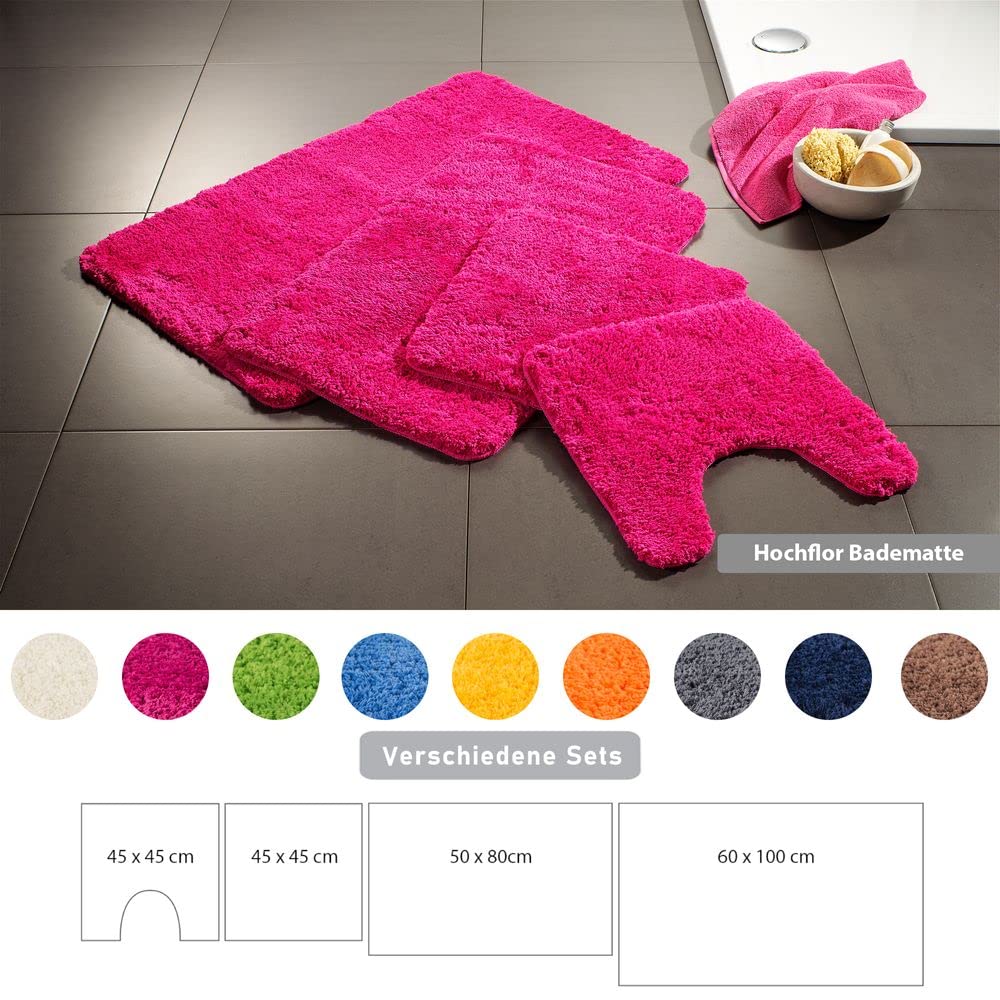 PANA® 'Florence' Ensemble de tapis de bain • Tapis moelleux pour salle de bain et WC • Tapis de bain lavables et antidérapants • Set : 45 x 45 cm avec découpe WC 50 x 80 cm + 60 x 100 cm • Couleur :