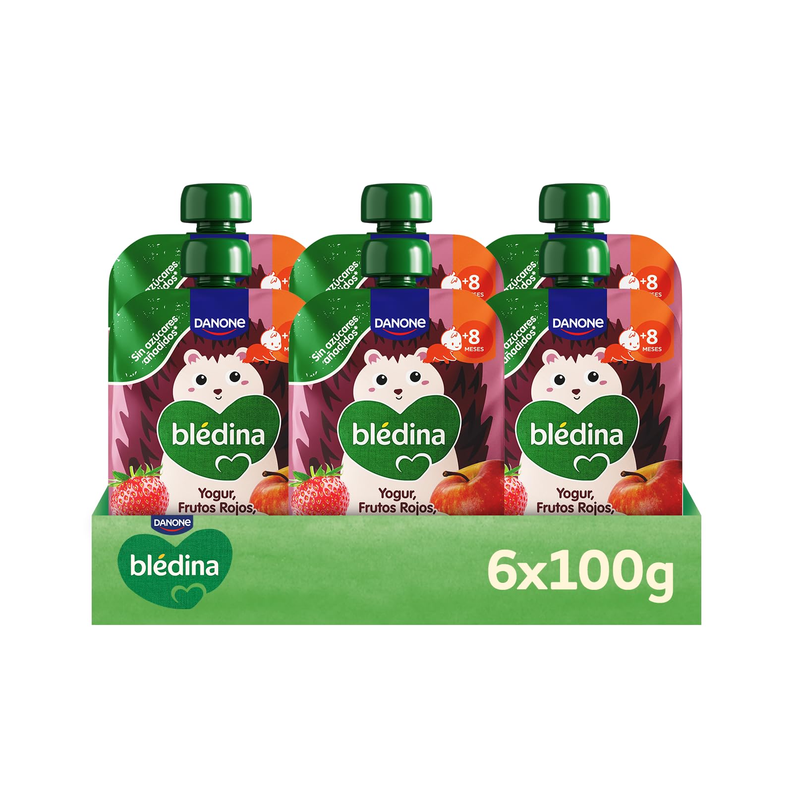 Blédina Bolsitas de Yogur, Frutos Rojos, Manzana y Platano para Bebé. Pouch de Fruta y Yogur, Sin Azúcares Añadidos y Alto Contenido en Vitamina C, Fuente de Fibra. Desde los 8 Meses, Pack 6x100g