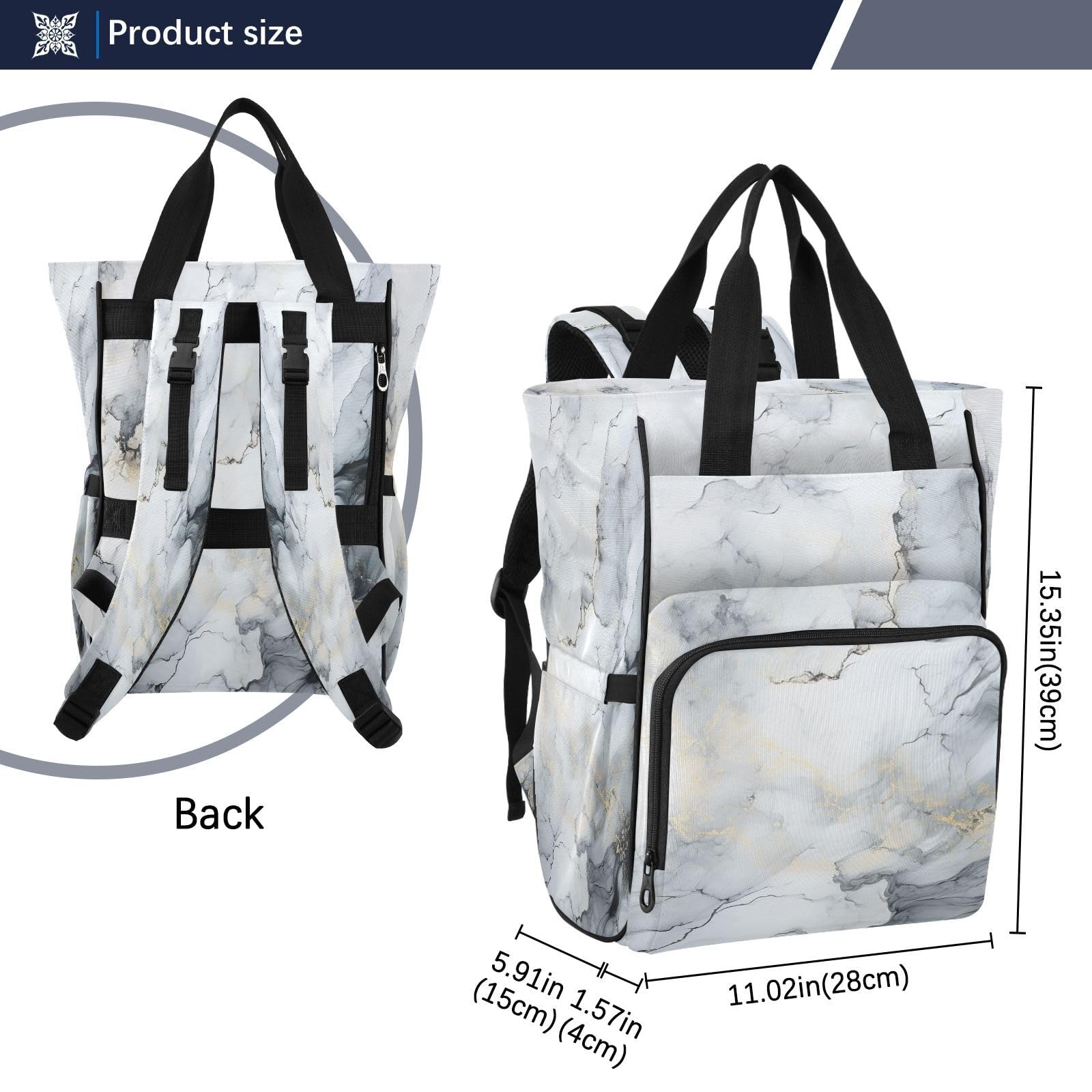 Blanco Negro MáRmol Abstracto Bolsa de Pañales Mochila de Viaje Gran Capacidad Bolsas para Mamá Papá Mujeres Niñas